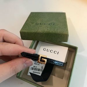 Gucci High End Black Leather Gold Square G Buckle WomenBracelet